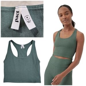 Pact Women's On the Go Rib Crop Tank Made With Organic Cotton Sz Med Green Teal